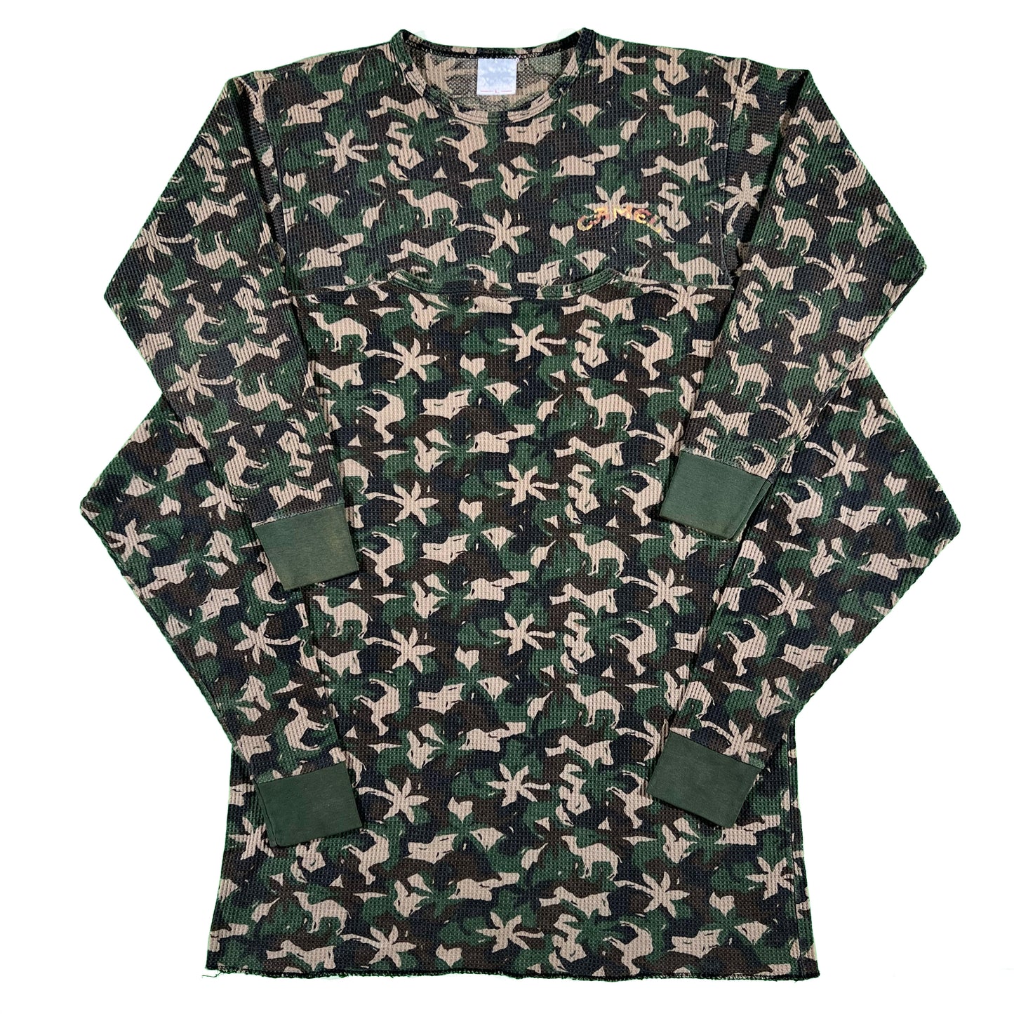 90s Camel Camo Waffle Knit Thermal- L