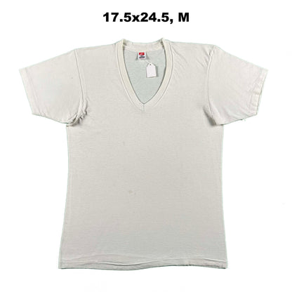 Vintage Blank White V Neck Tees- SELECT TEE