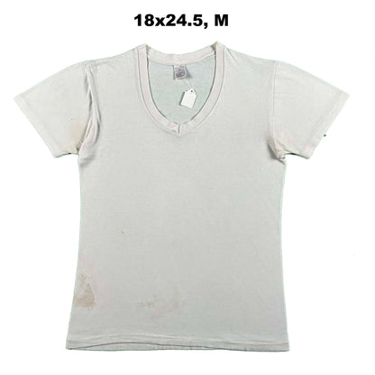 Vintage Blank White V Neck Tees- SELECT TEE