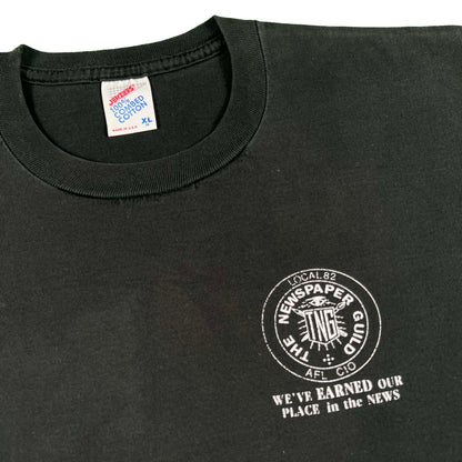 90s Faded Black Newspaper Guild Tee- L