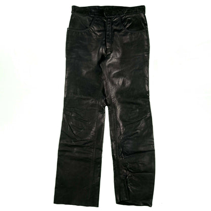 80s Black Leather Pants- 33x31