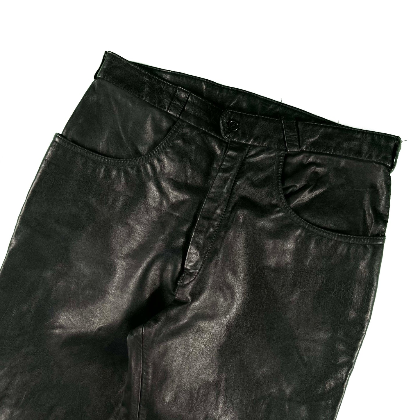 80s Black Leather Pants- 33x31