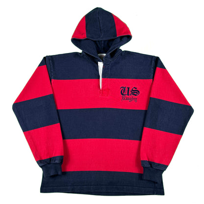 00s Hooded Rugby Shirt- XL