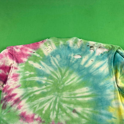 80s Thrashed Tie Dye Tee & Waffle Knit Thermal- L