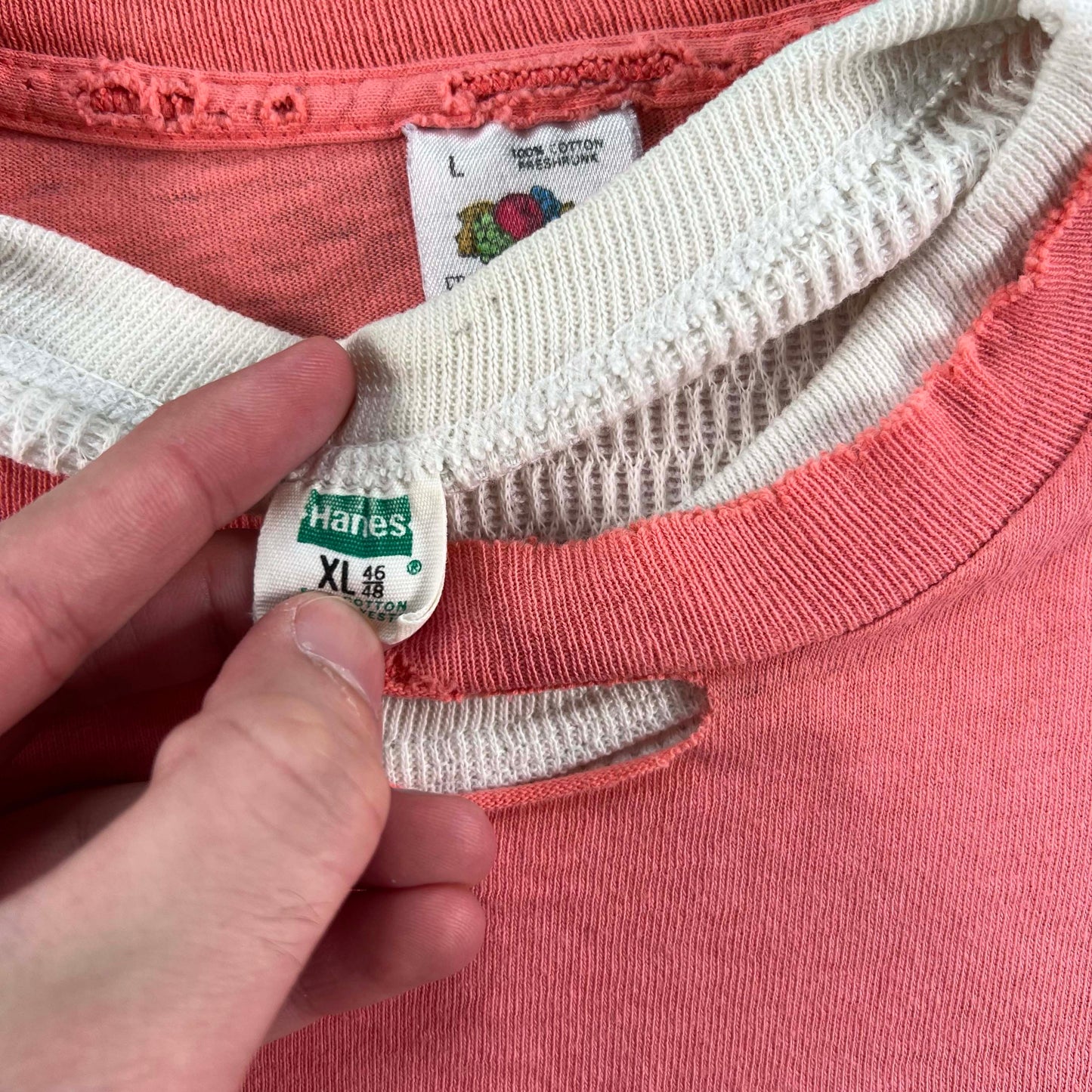90s Perfectly Thrashed Austin Bike Club Tee & Waffle Knit Thermal- L