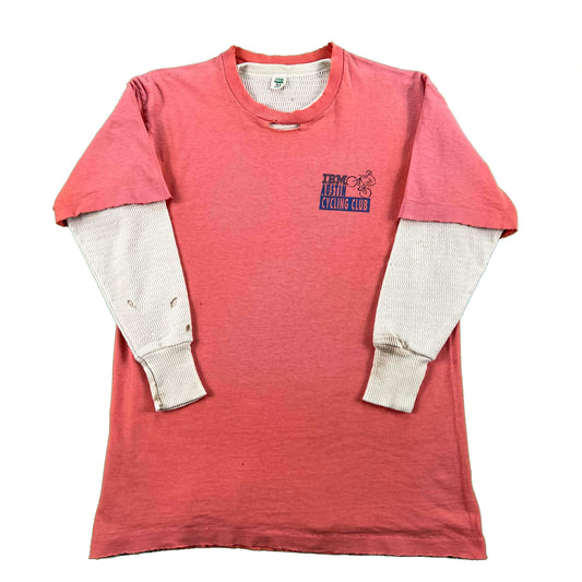 90s Perfectly Thrashed Austin Bike Club Tee & Waffle Knit Thermal- L