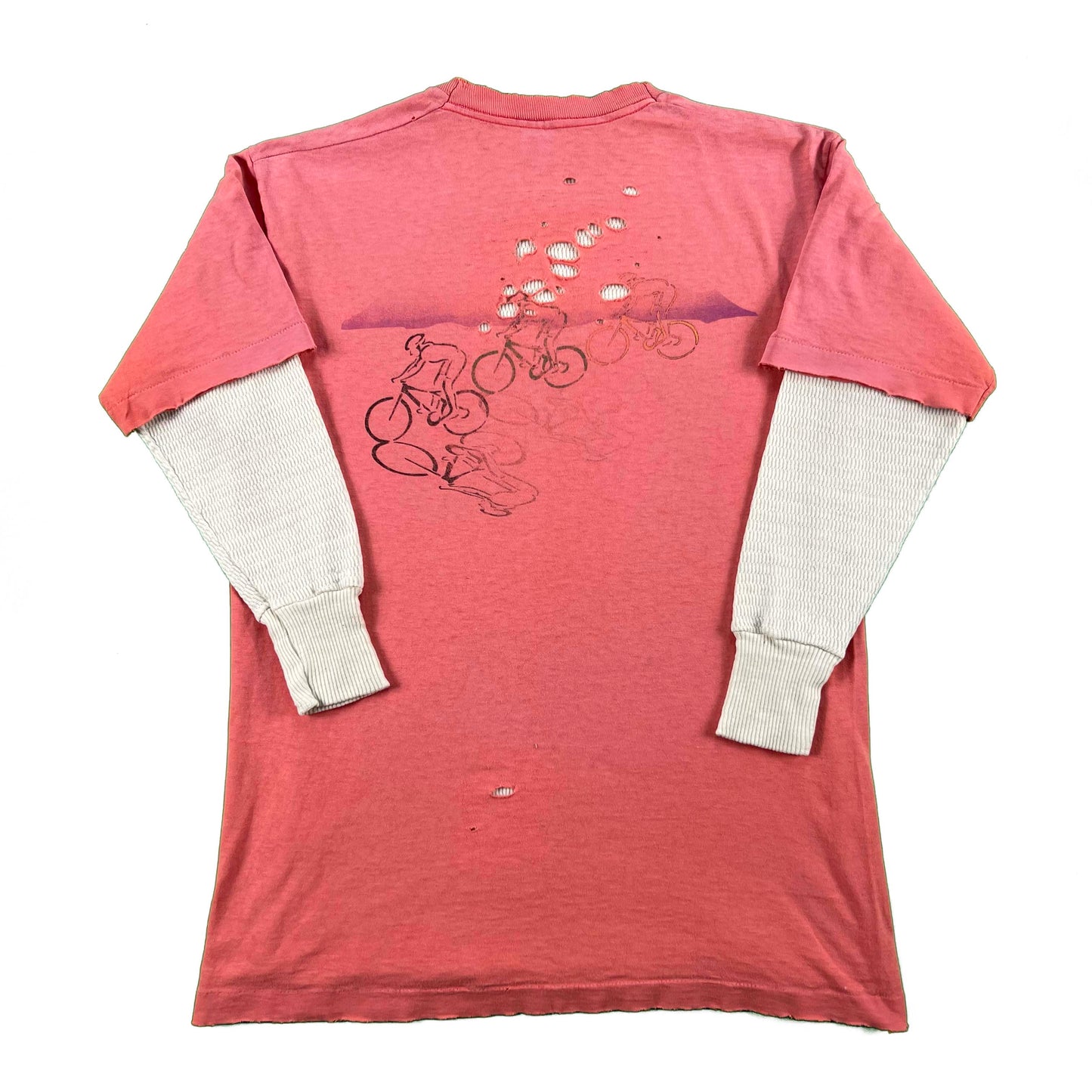 90s Perfectly Thrashed Austin Bike Club Tee & Waffle Knit Thermal- L