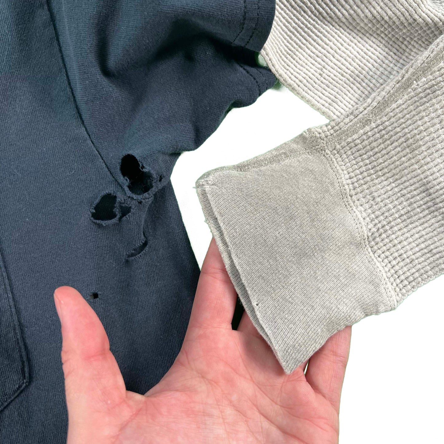 Thrashed Black Pocket Tee & Waffle Knit Thermal- M