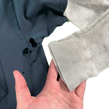 Thrashed Black Pocket Tee & Waffle Knit Thermal- M