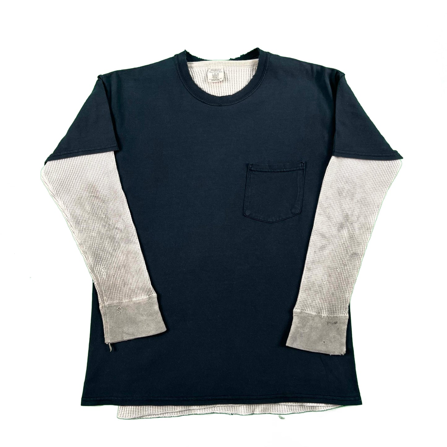 Thrashed Black Pocket Tee & Waffle Knit Thermal- M