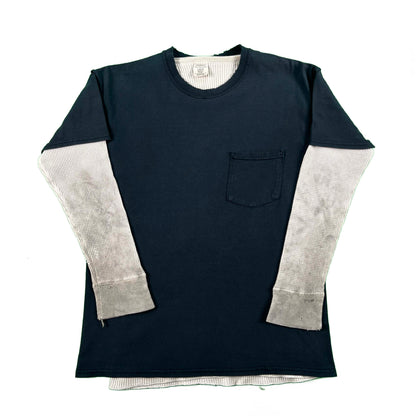 Thrashed Black Pocket Tee & Waffle Knit Thermal- M