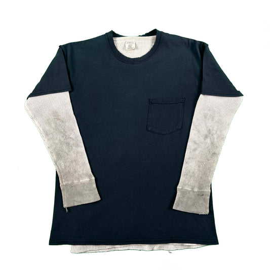 Thrashed Black Pocket Tee & Waffle Knit Thermal- M