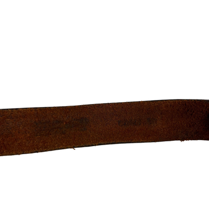 80s Large Brass Buckle Embellished Brown Leather Belt- 32"-36"