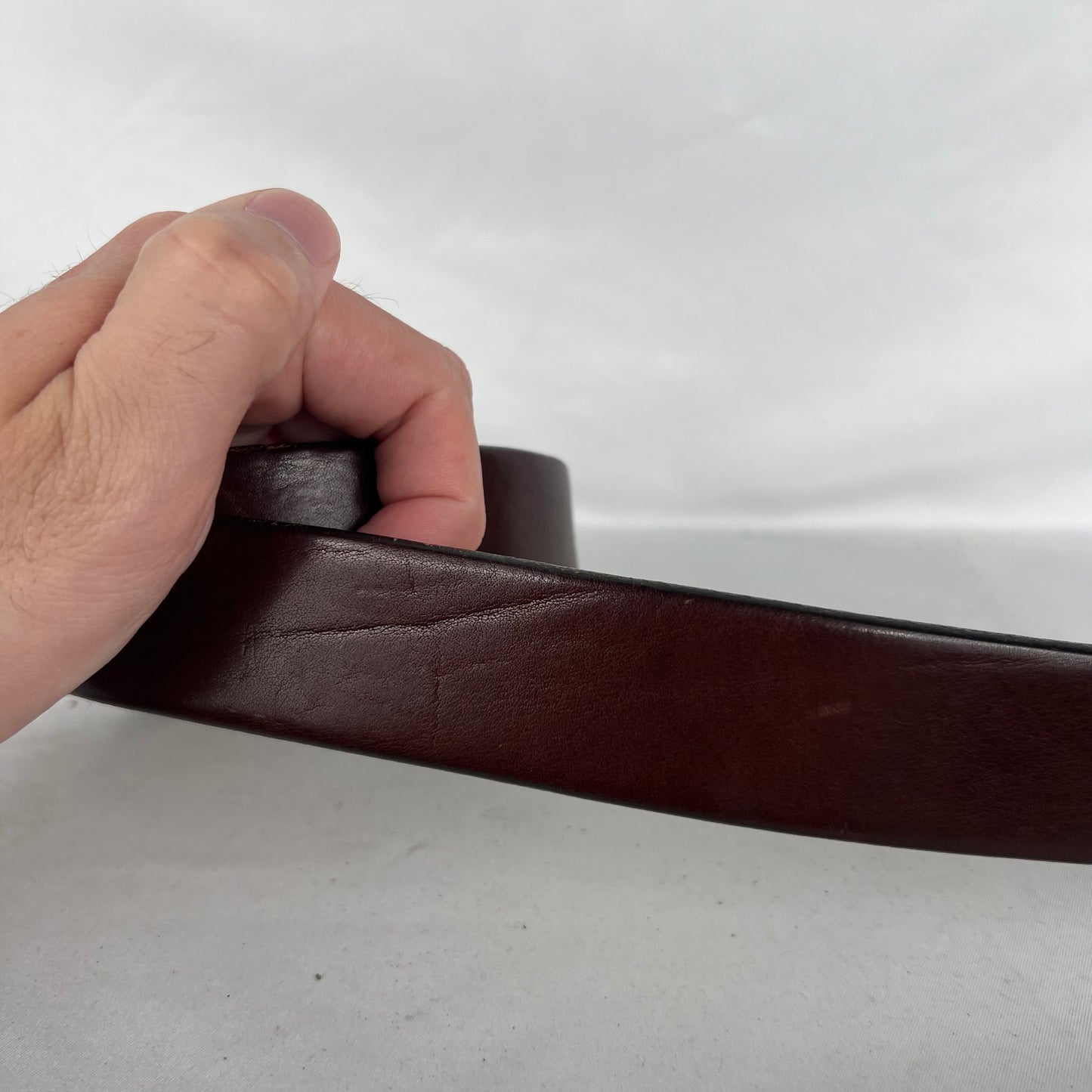 90s Patina Brass Buckle Brown Leather Belt- 30"-34"