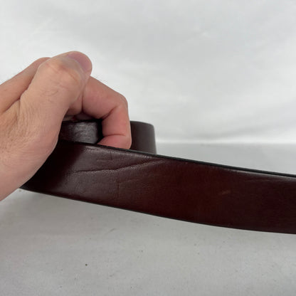 90s Patina Brass Buckle Brown Leather Belt- 30"-34"