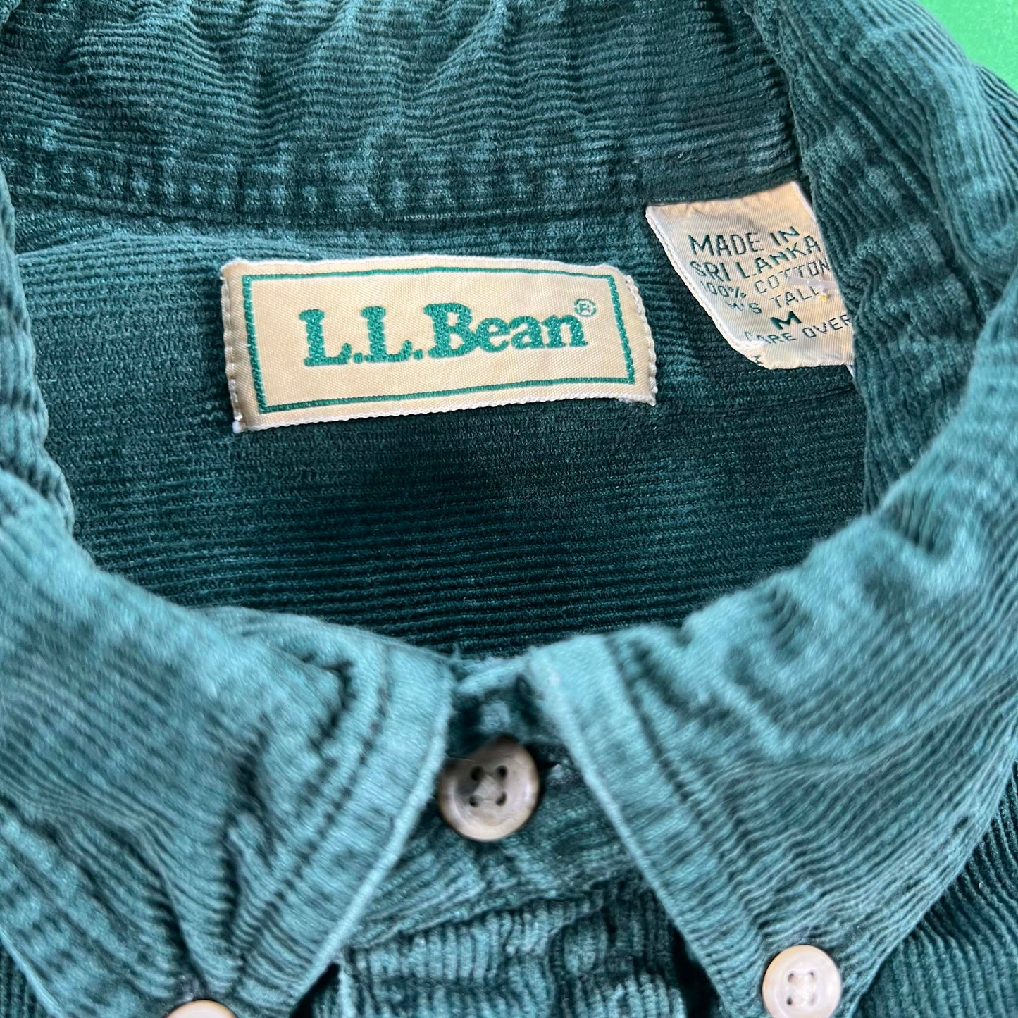 90s L.L. Bean Faded Forest Green 100% Cotton Corduroy Shirt- M