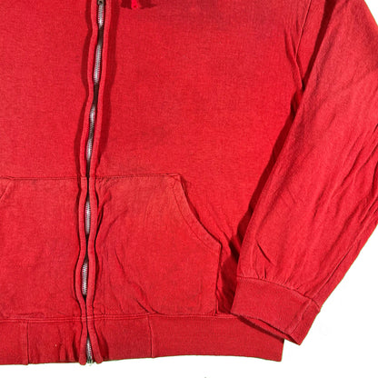 70s Cropped Waffle Lined Red Thermal Hoodie- L