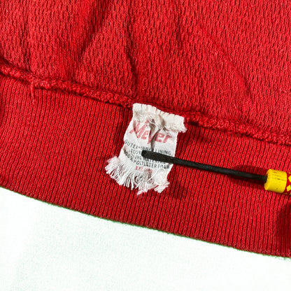 70s Cropped Waffle Lined Red Thermal Hoodie- L