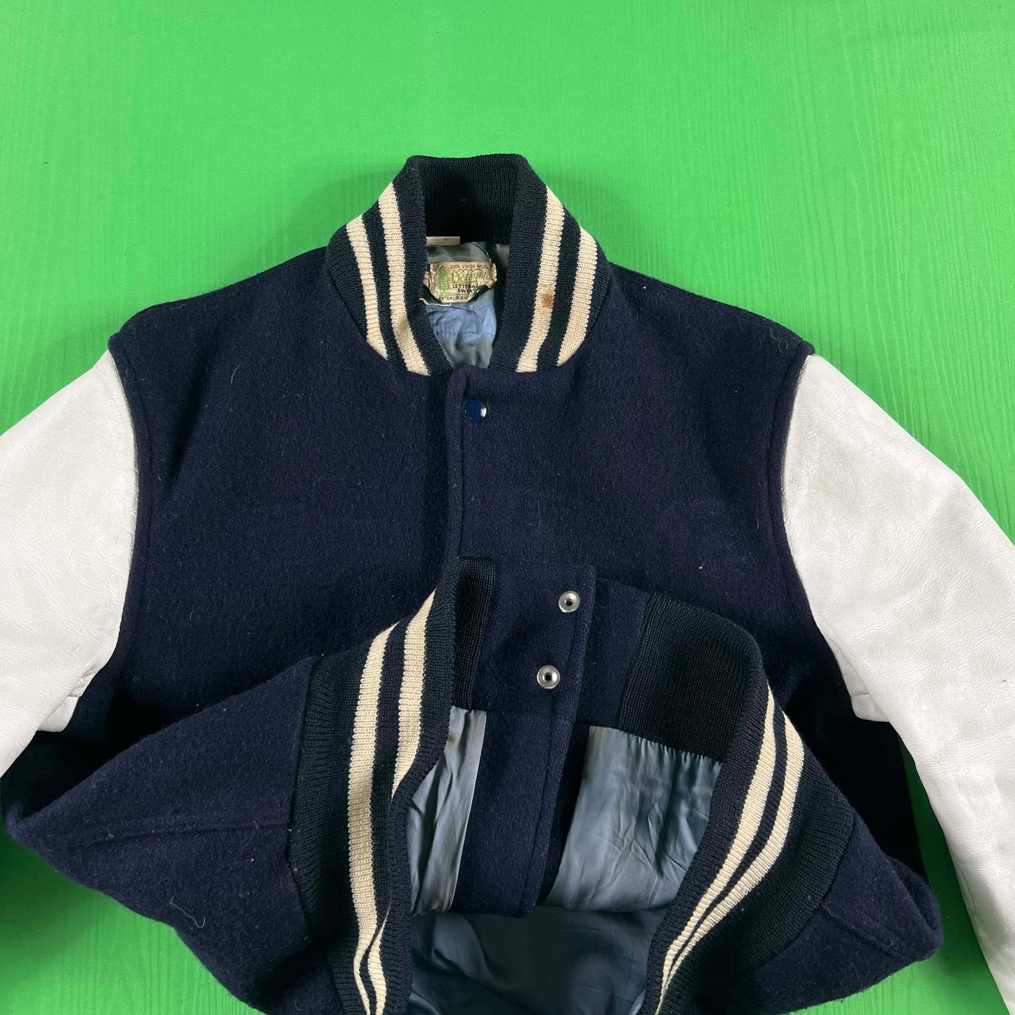 60s Wool & Leather Varsity Jacket- S