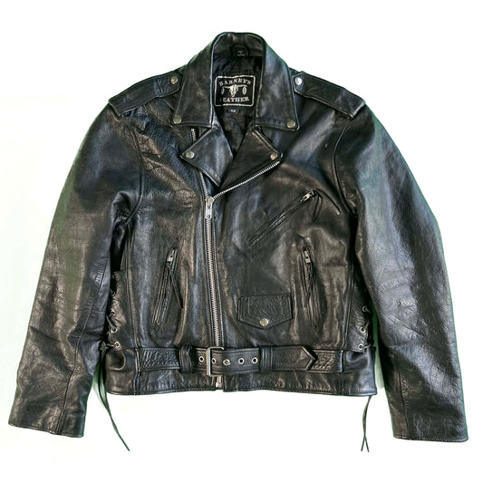 90s Barney's Black Leather Moto Biker Jacket- L