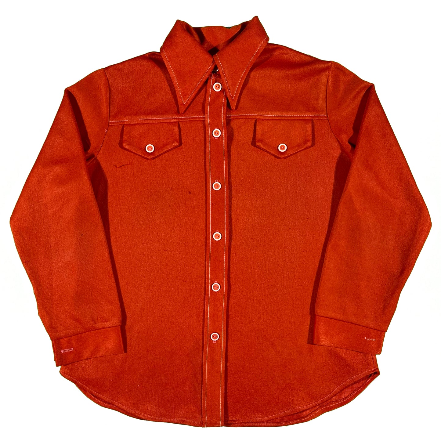 70s Blood Orange Polyester Button Up- M