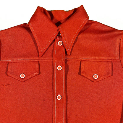 70s Blood Orange Polyester Button Up- M