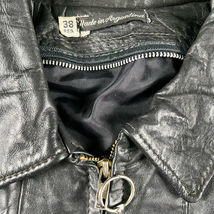 80s Half Belted Moto Leather Jacket- M