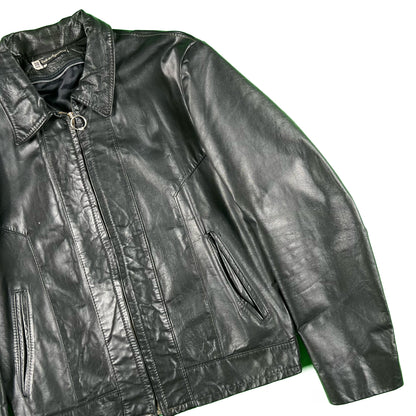 80s Half Belted Moto Leather Jacket- M