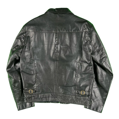 80s Half Belted Moto Leather Jacket- M