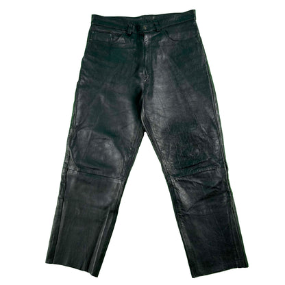 90s Black Leather Pants- 32x27