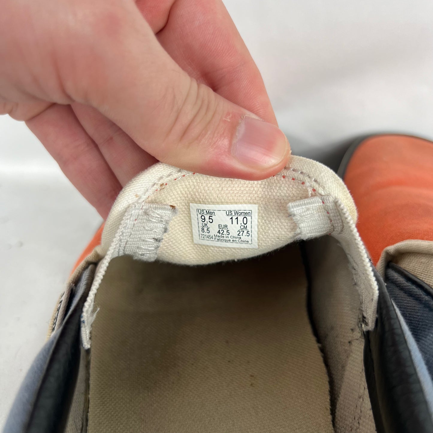 Faded Navy & Salmon Slip On Vans- M's 9.5, W's 11