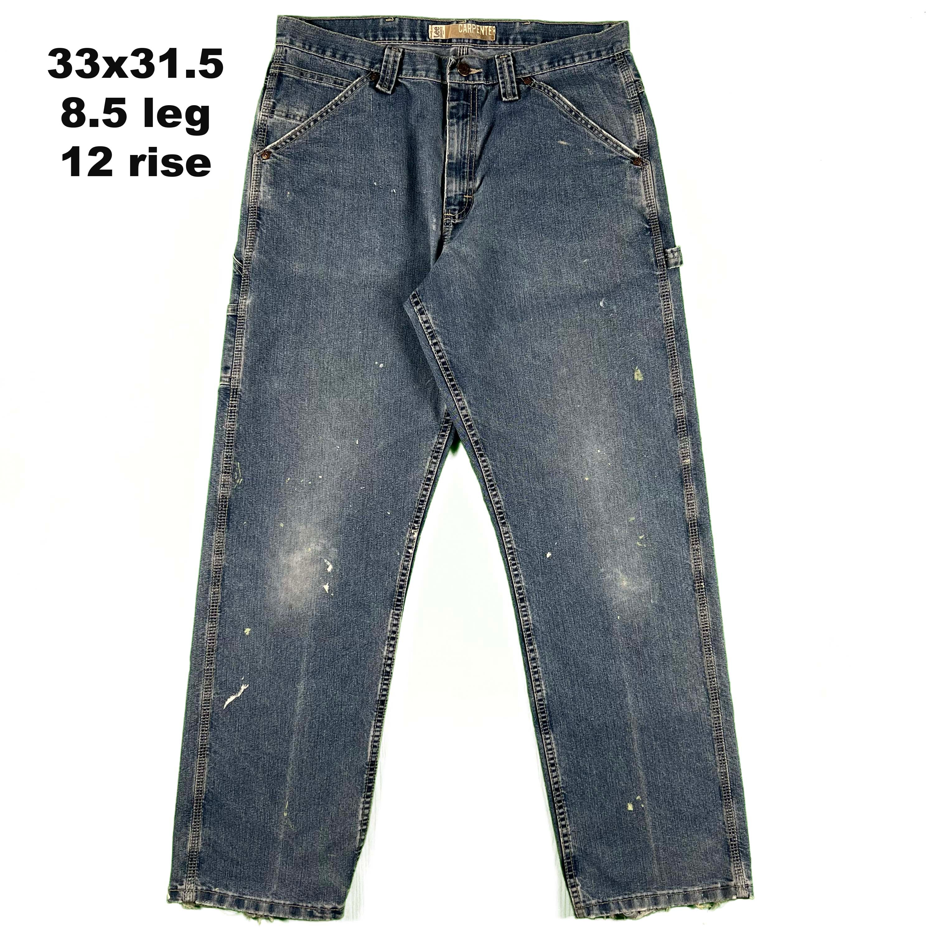 HUECLOSET Embroidered Carpenter Denim Pants 25KERO２59 Men's Loose Medium Wash Carpenter Jeans | Men's Clearance