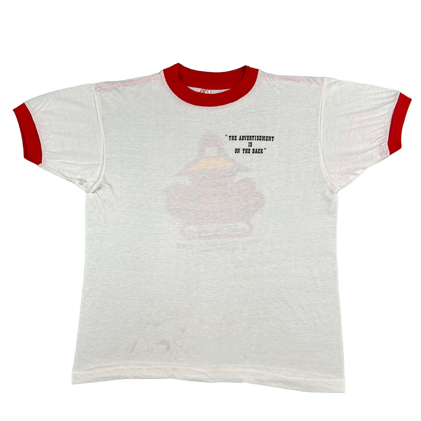 70s "The Advertisement is on the Back" Ringer Tee- M