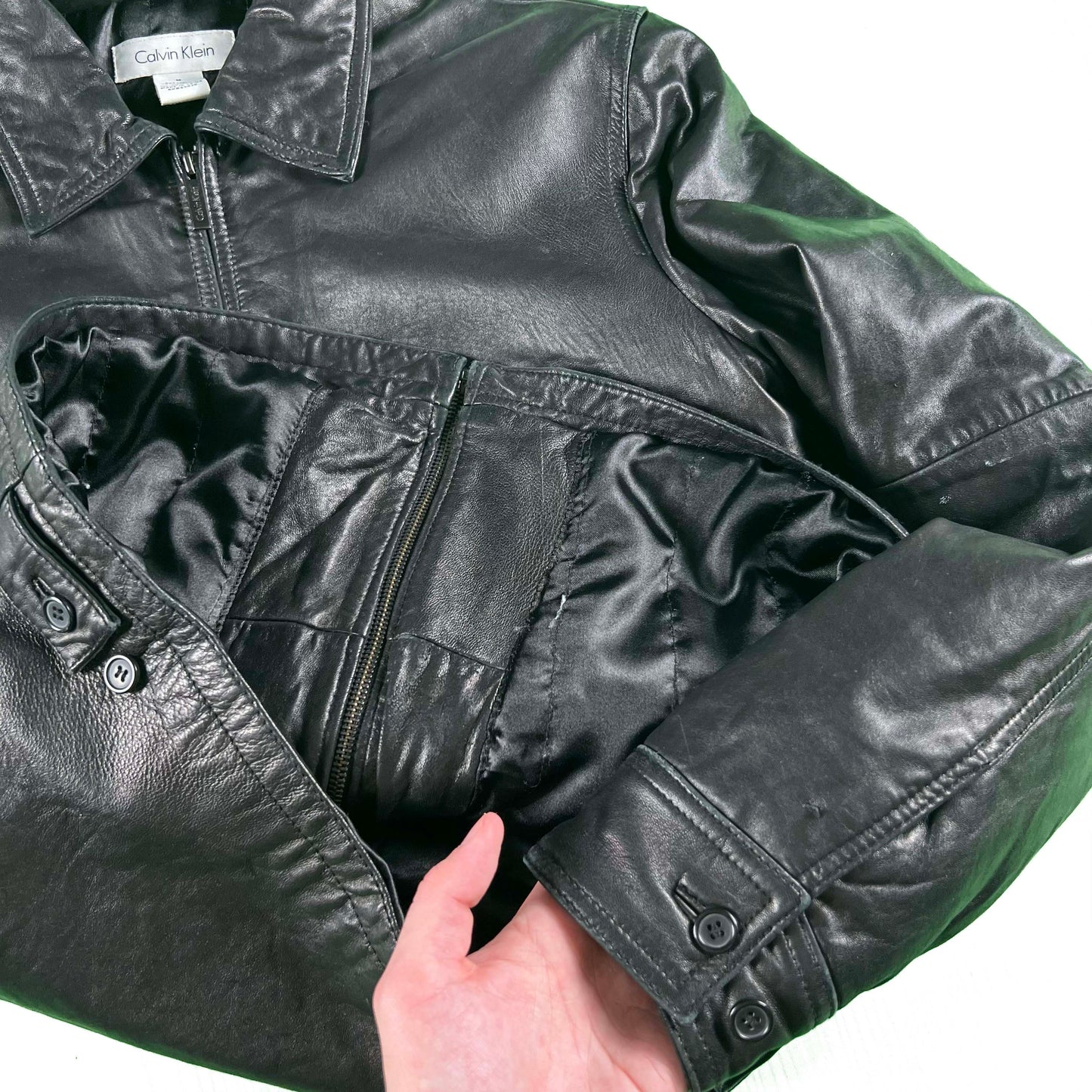 00s Calvin Klein Soft Black Leather Jacket- S