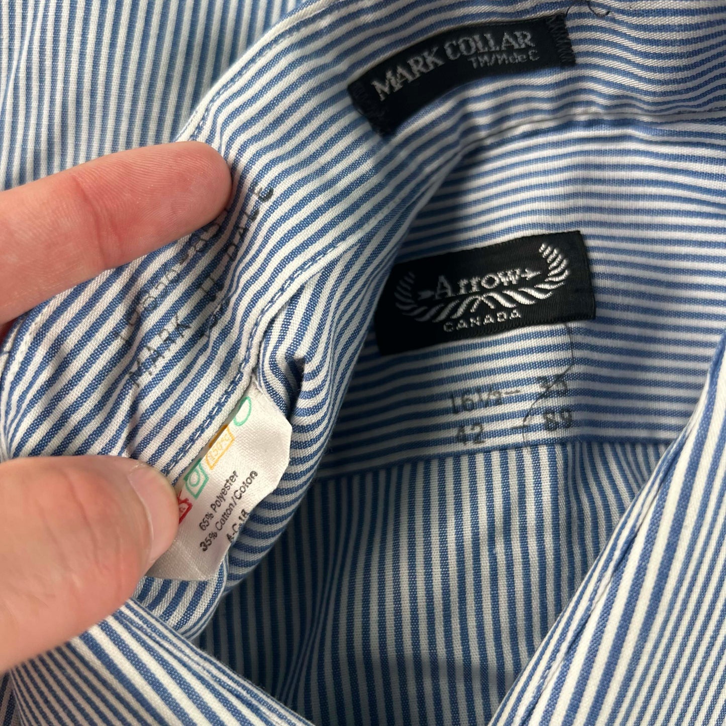 80s Arrow Canada Striped 'Mark Collar' Shirt- L