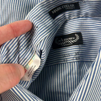 80s Arrow Canada Striped 'Mark Collar' Shirt- L
