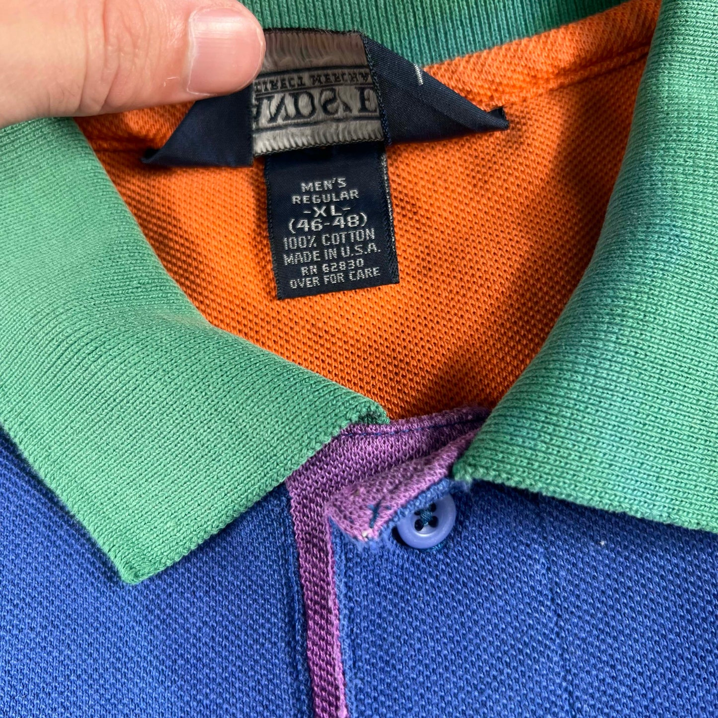 80s Lands' End Colorblock Polo Shirt- XL
