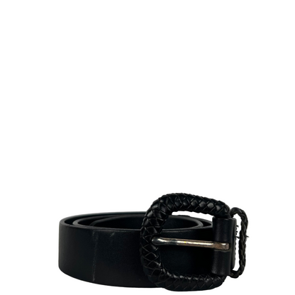 90s/00s Eddie Bauer Black Leather Braided Buckle Belt- S