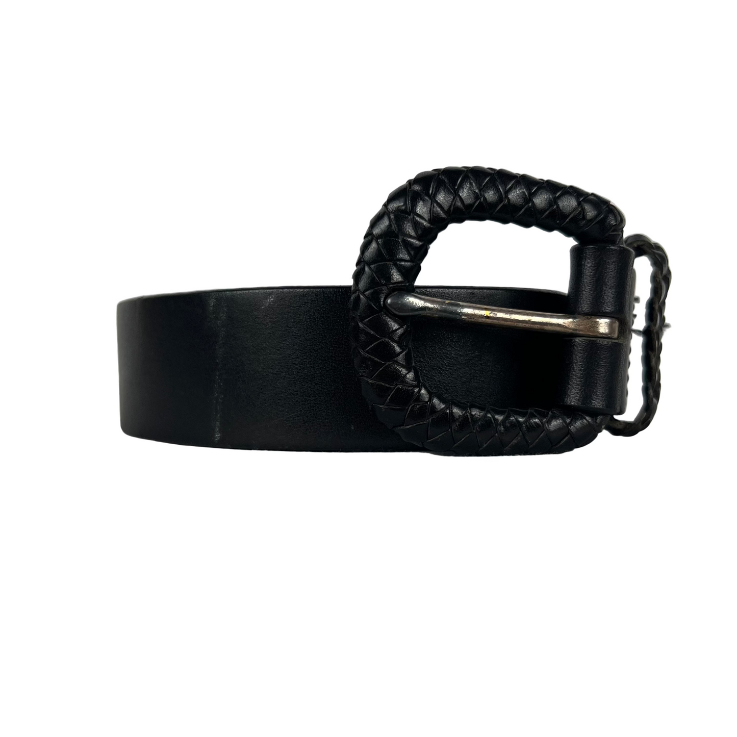 90s/00s Eddie Bauer Black Leather Braided Buckle Belt- S
