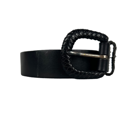 90s/00s Eddie Bauer Black Leather Braided Buckle Belt- S