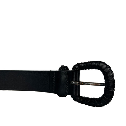 90s/00s Eddie Bauer Black Leather Braided Buckle Belt- S