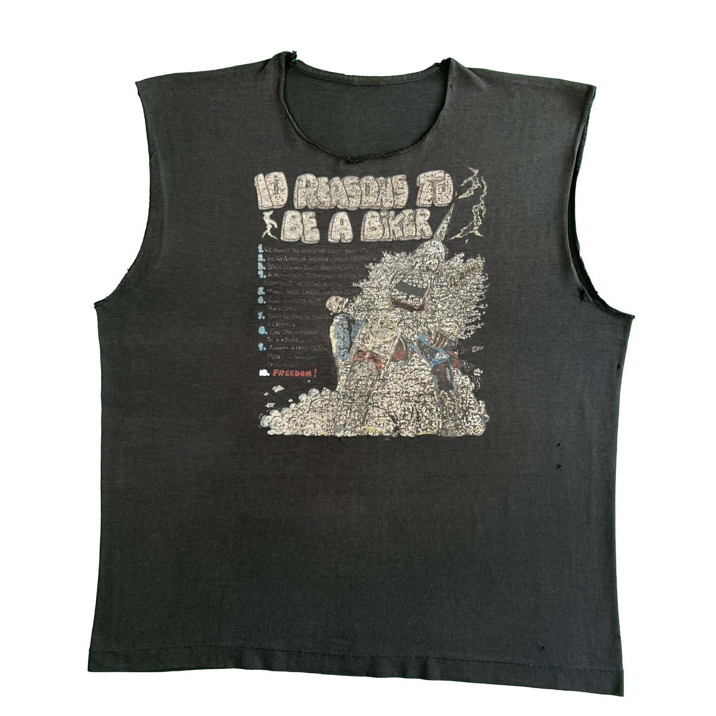 80s '10 Reasons to be a Biker' Faded Black Tank- XL