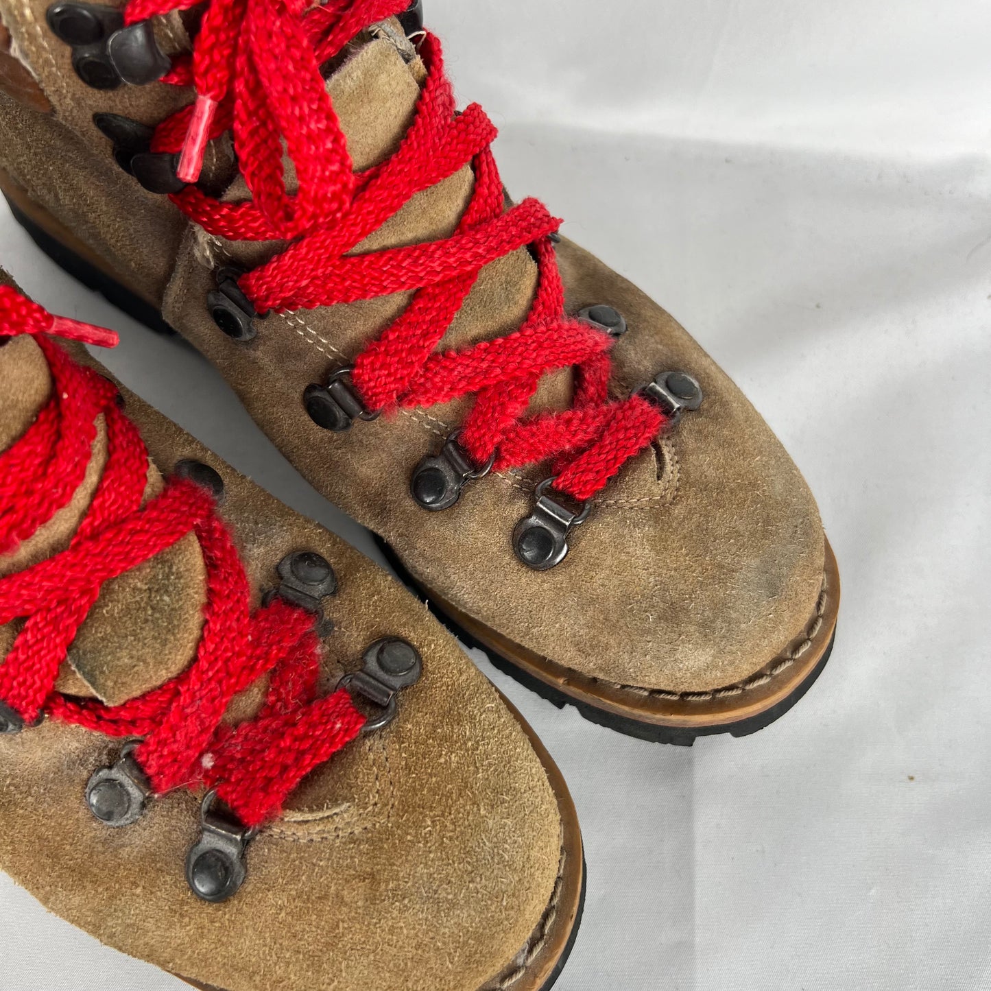 70s Red Lace Suede Leather Hiking Boots- M's 10, W's 11.5