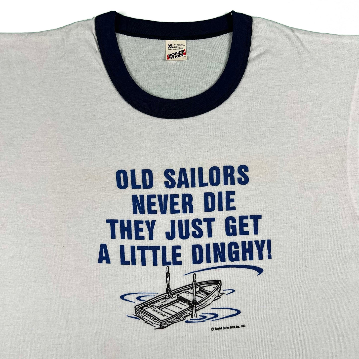 80s Old Sailors Never Die Ringer Tee- L