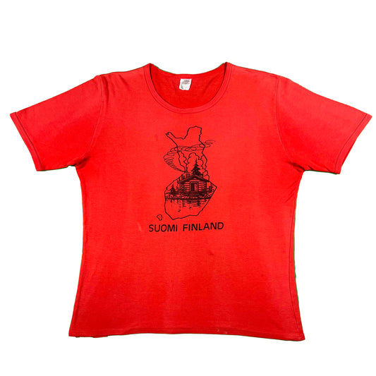 70s Suomi Finland Log Cabin Souvenir Tee- L