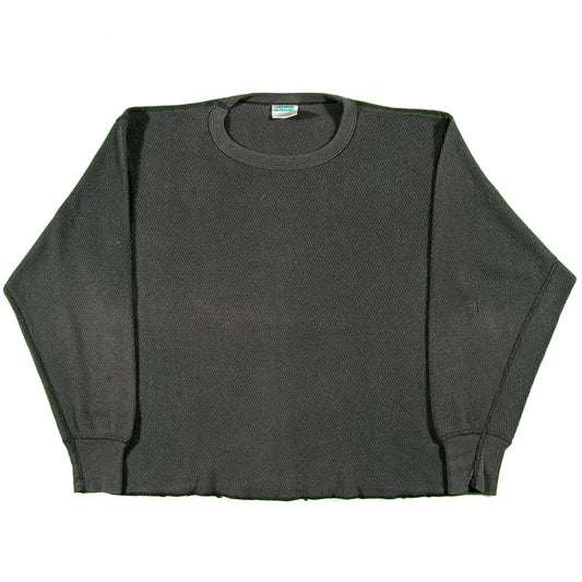 80s Black Boxy Waffle Knit Thermal- S