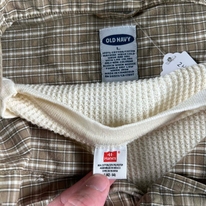 Vintage Old Navy Cropped Plaid Shirt & Waffle Knit Thermals- SELECT COMBO