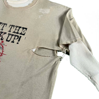 00s Thrashed 'Shut the Buck Up' Tee & 70s Waffle Knit Thermal- XL