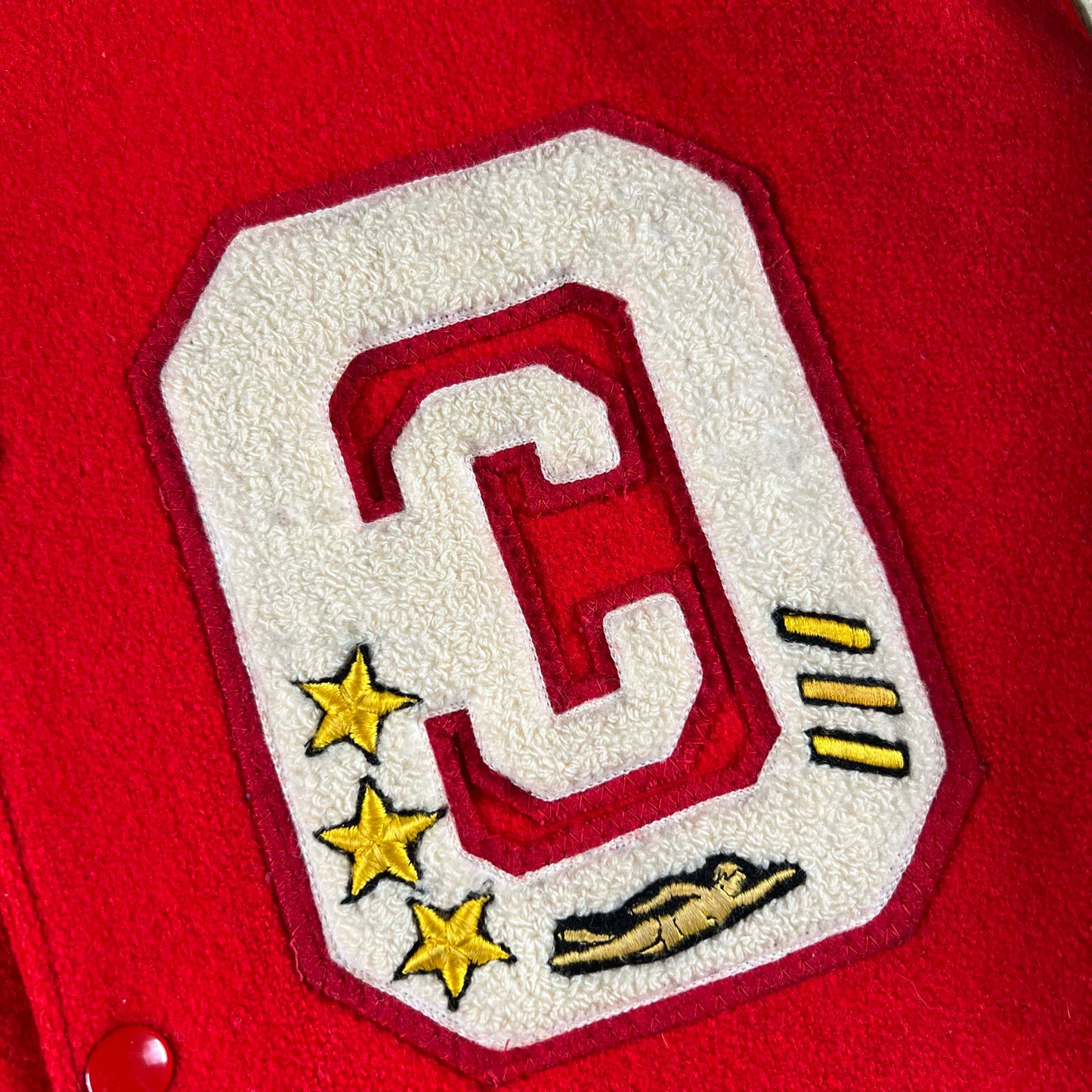 90s Red & Cream Wool Varsity Jacket- XL