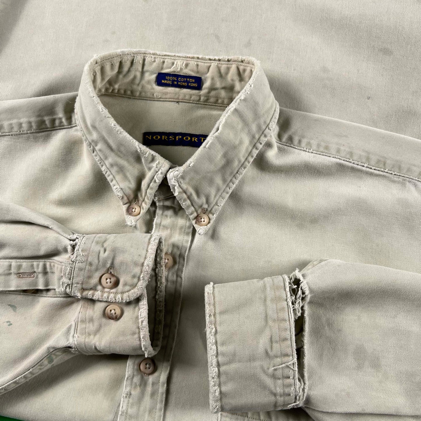 90s Perfectly Beat Up Norsport Cotton Button Up- L